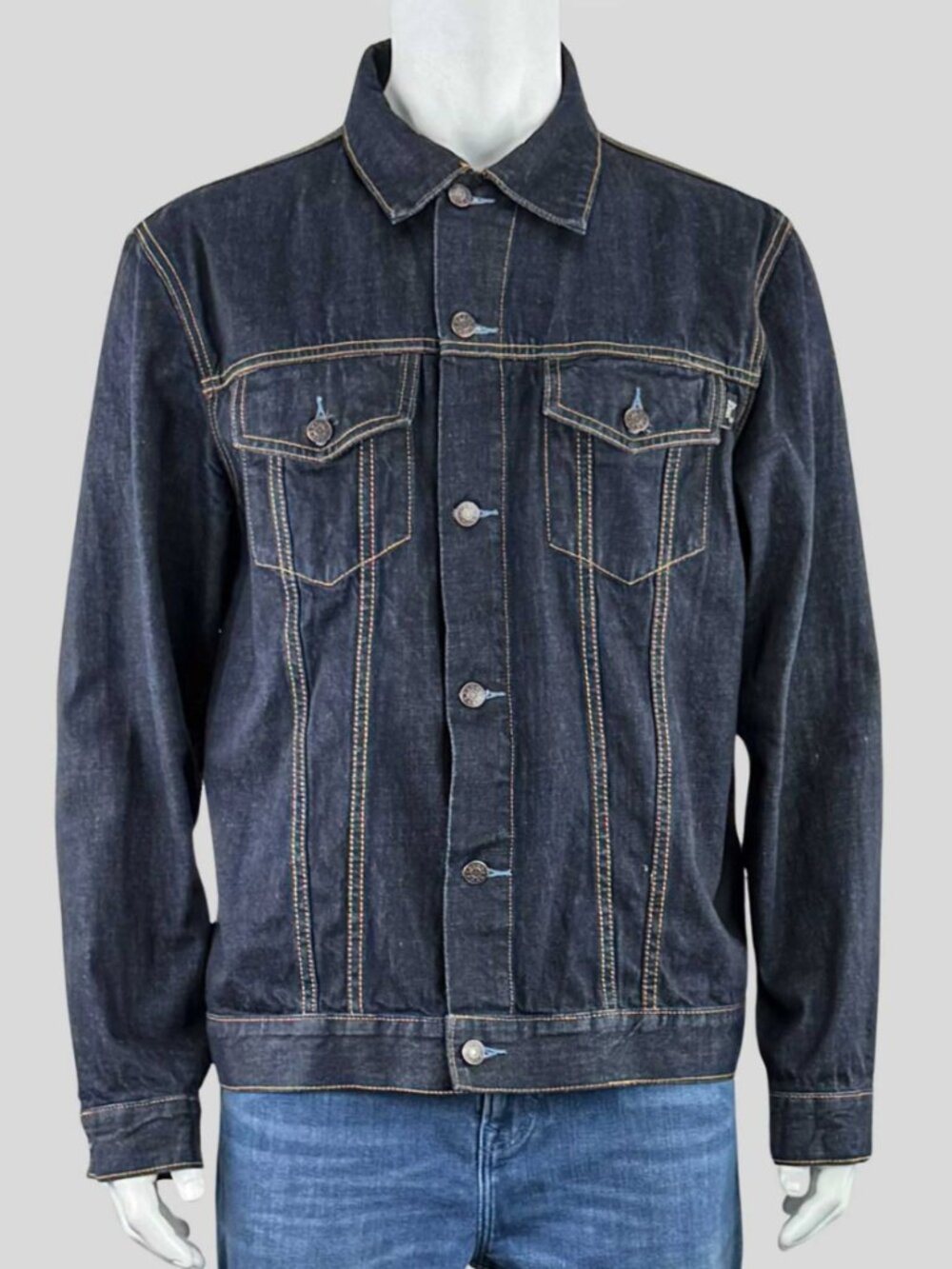 Deus Ex Machina Mens Dark Wash Denim Trucker Jean Jacket X-Large